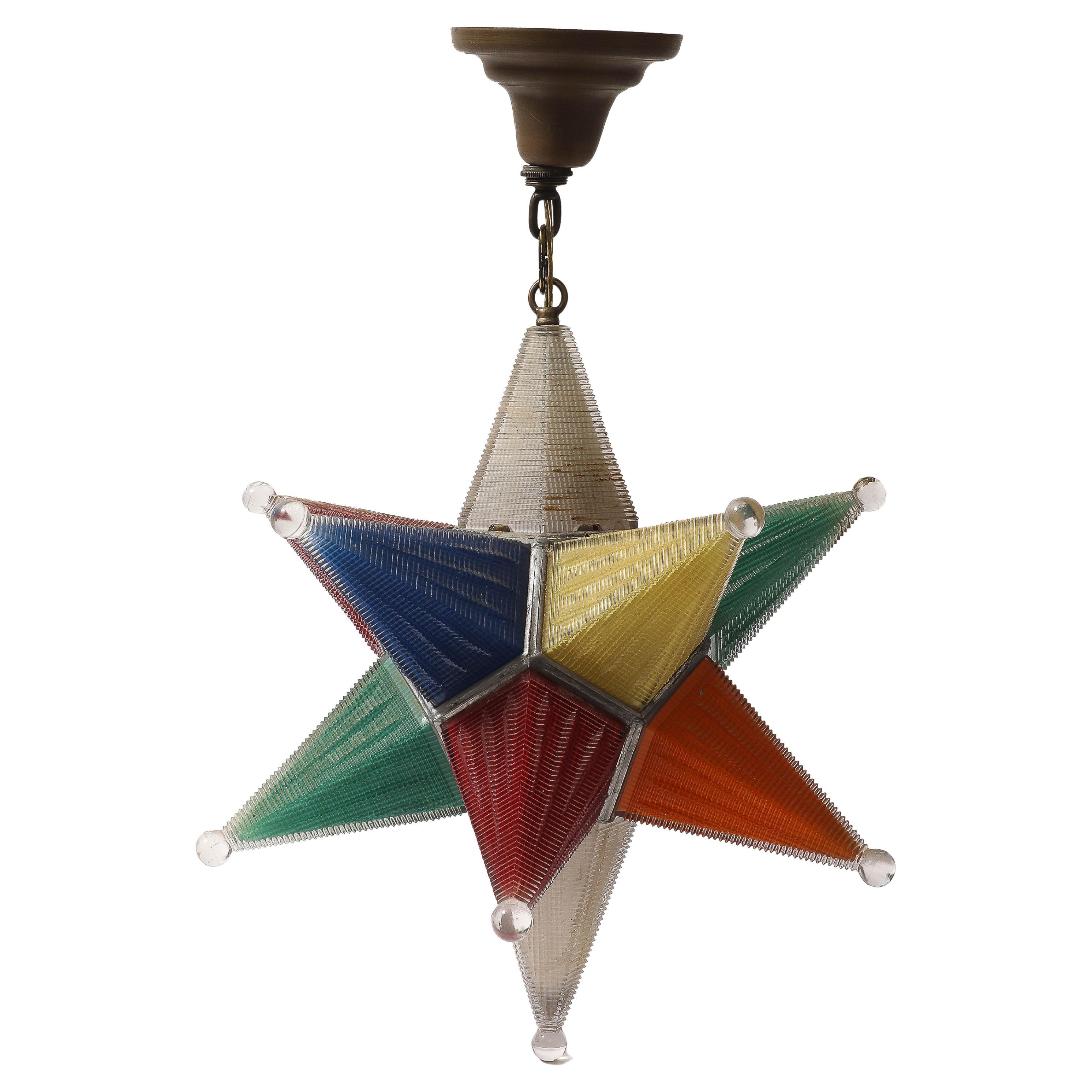 Multicolored Glass Moravian Star Chandelier, Germany, 20th C
