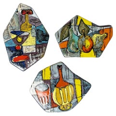 Dekorative mehrfarbig glasierte Keramikfliesen von La Pavona Faenza, 1960er Jahre, Satz o