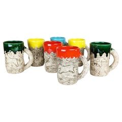 Tazze in ceramica smaltata multicolore Mid century Modern di Francis Triay, set di 8 tazze
