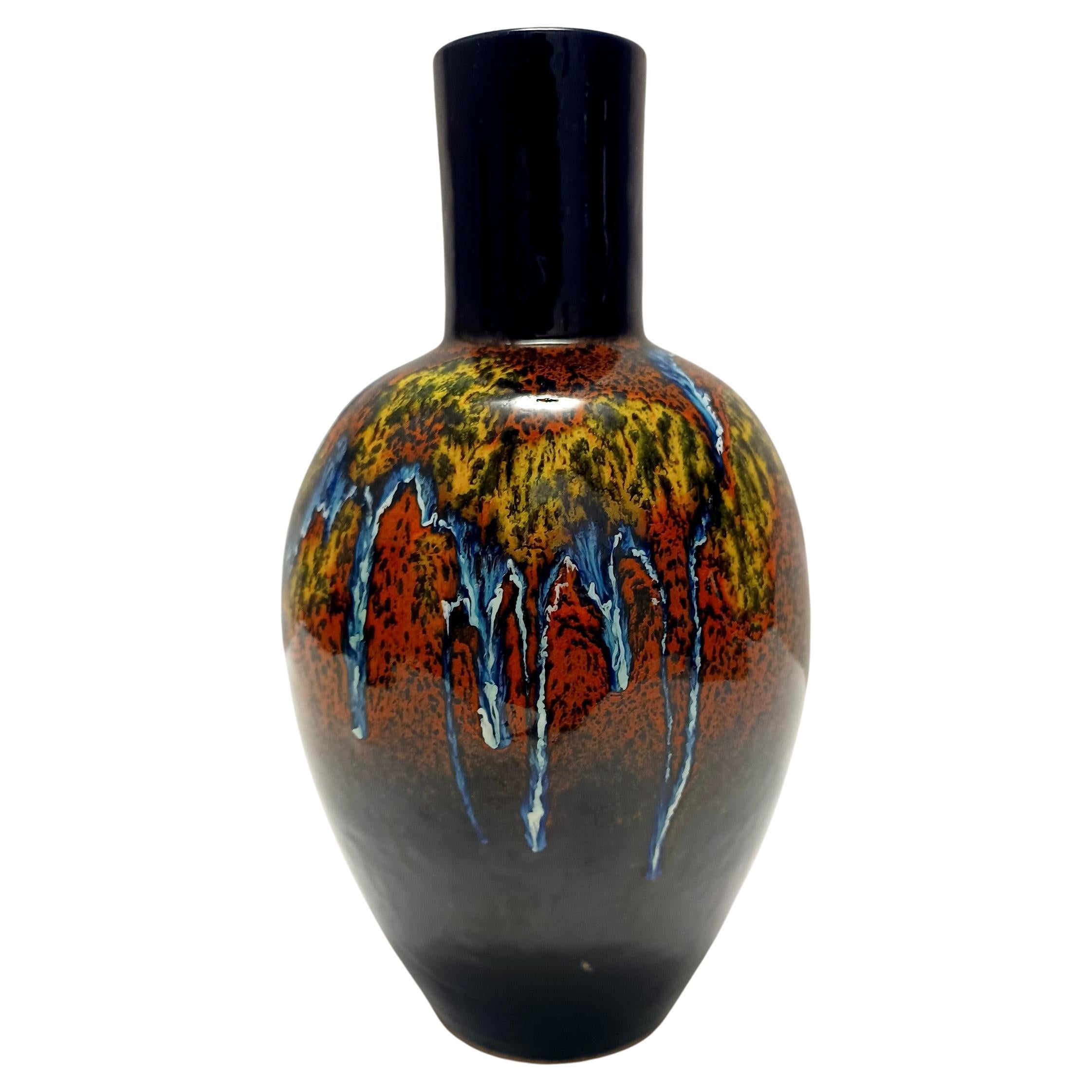 Mehrfarbige Vase aus glasiertem Steingut von Roberto Rigon für Bertoncello, Italien