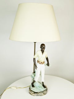 Multicolored hand made ceramic Abat jour with exotic figure by V.B.C.M. 1940-50s