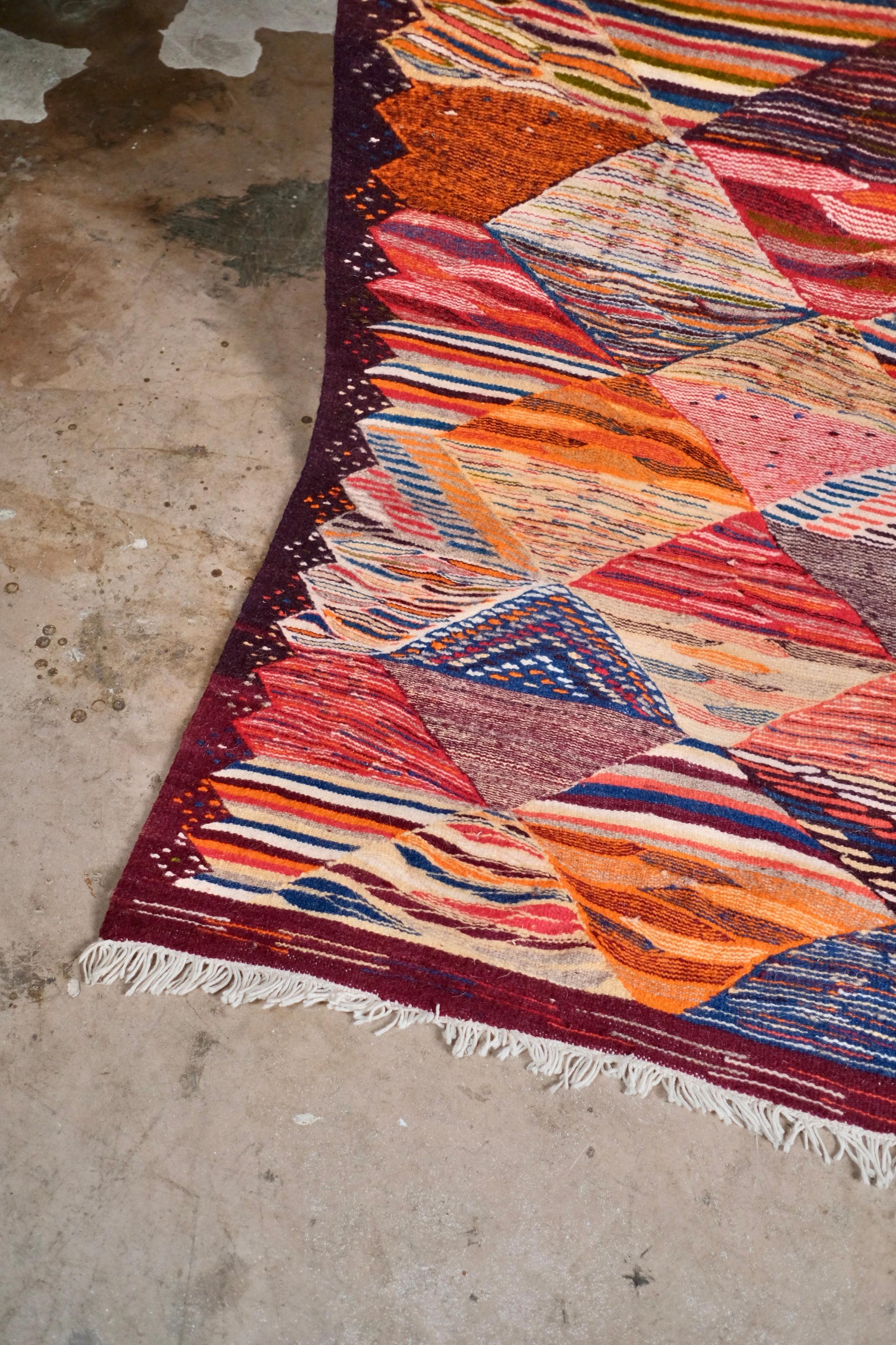 Multicolored Handwoven Berber Kilim Rug, Morocco, 1990s For Sale 3
