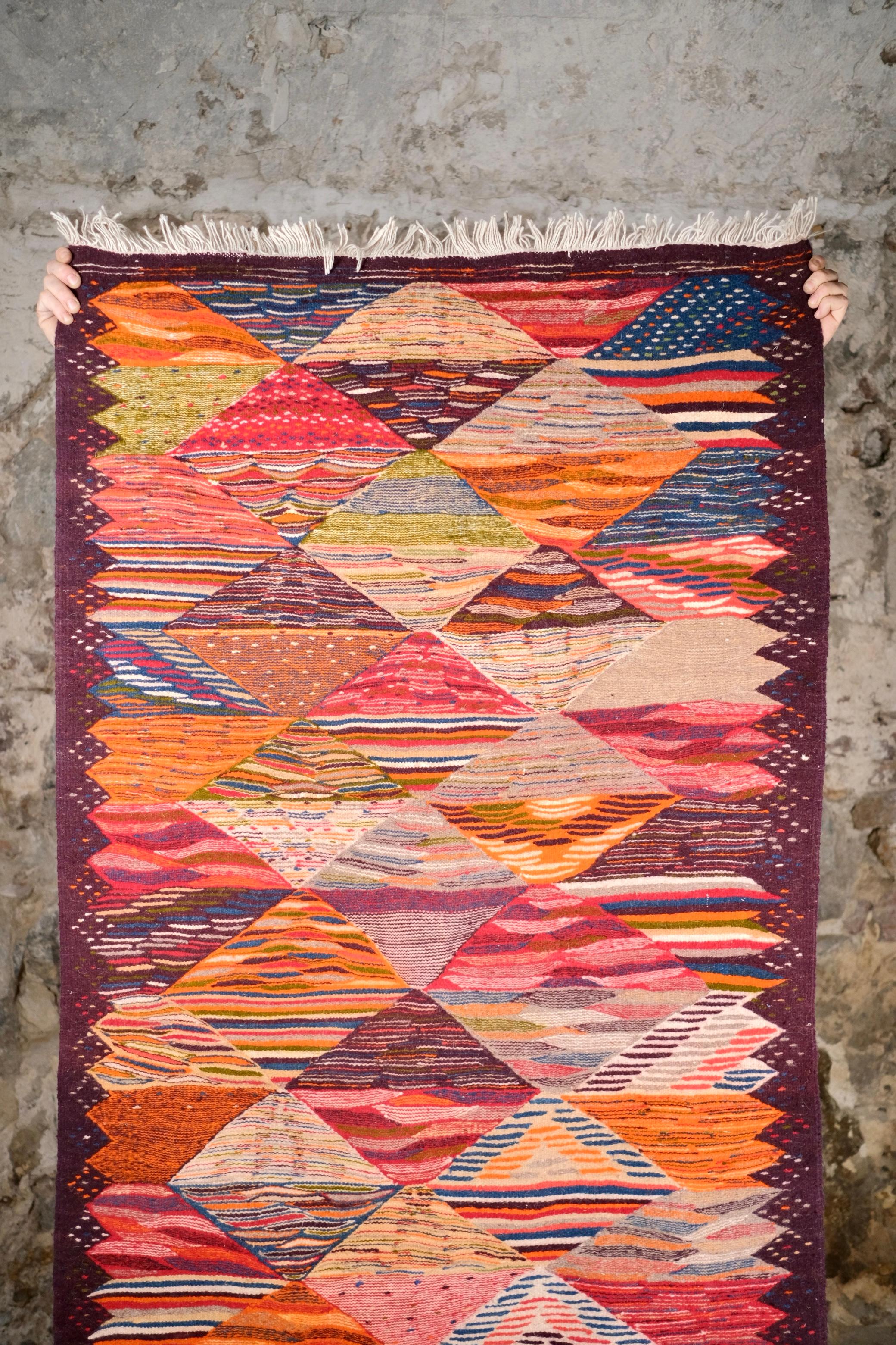 Moroccan Multicolored Handwoven Berber Kilim Rug, Morocco, 1990s For Sale