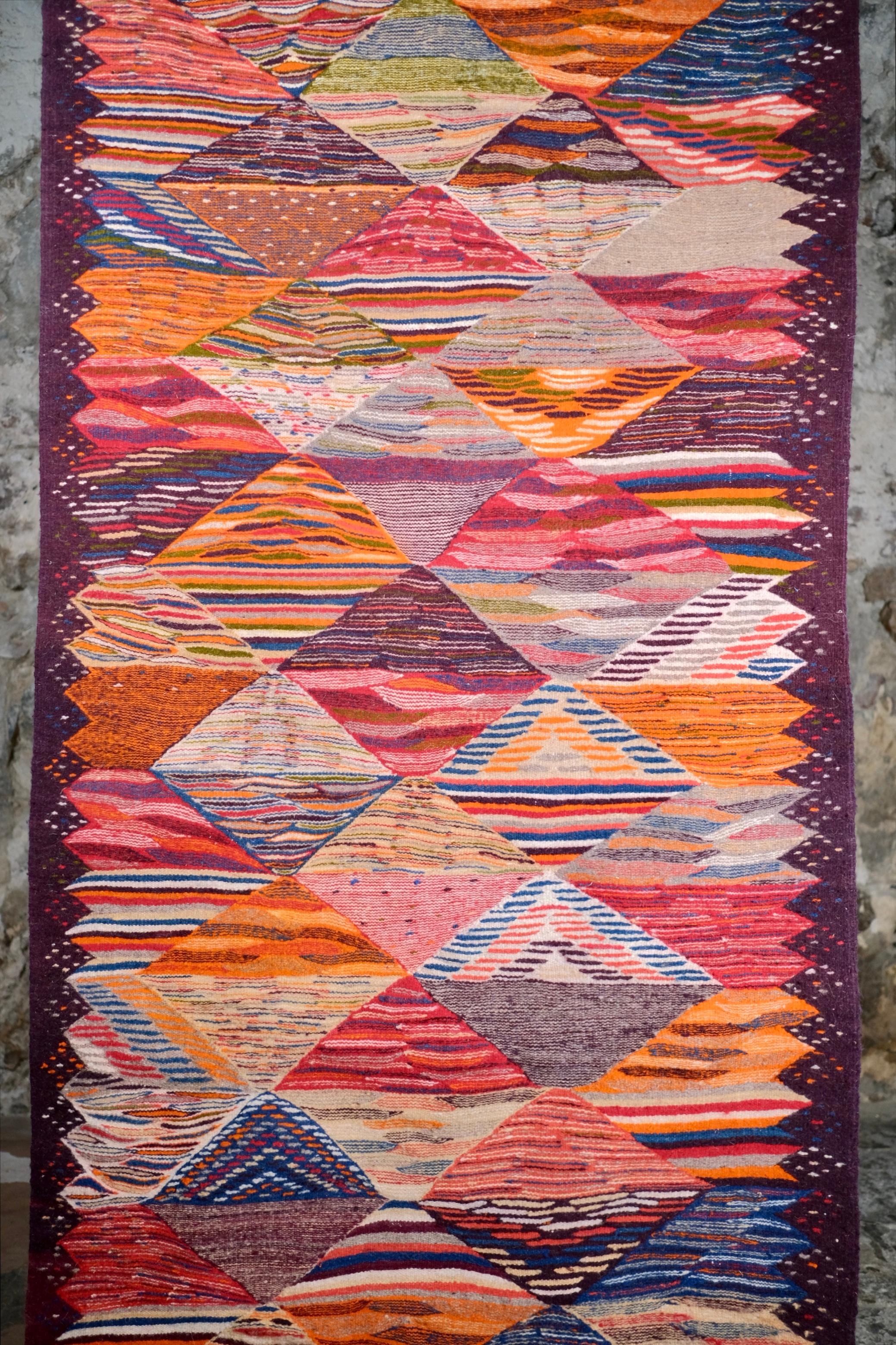 Hand-Woven Multicolored Handwoven Berber Kilim Rug, Morocco, 1990s For Sale