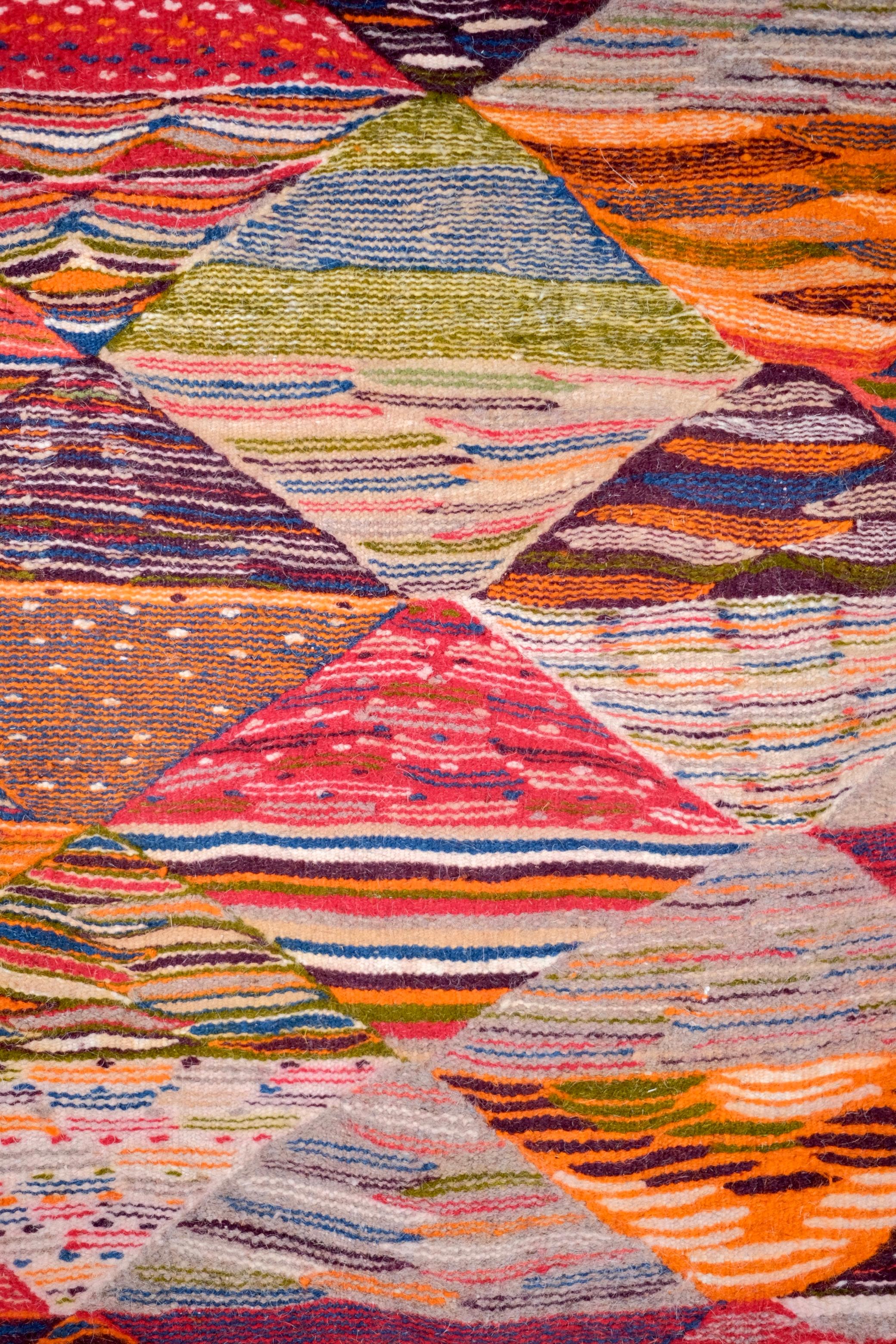 Wool Multicolored Handwoven Berber Kilim Rug, Morocco, 1990s For Sale