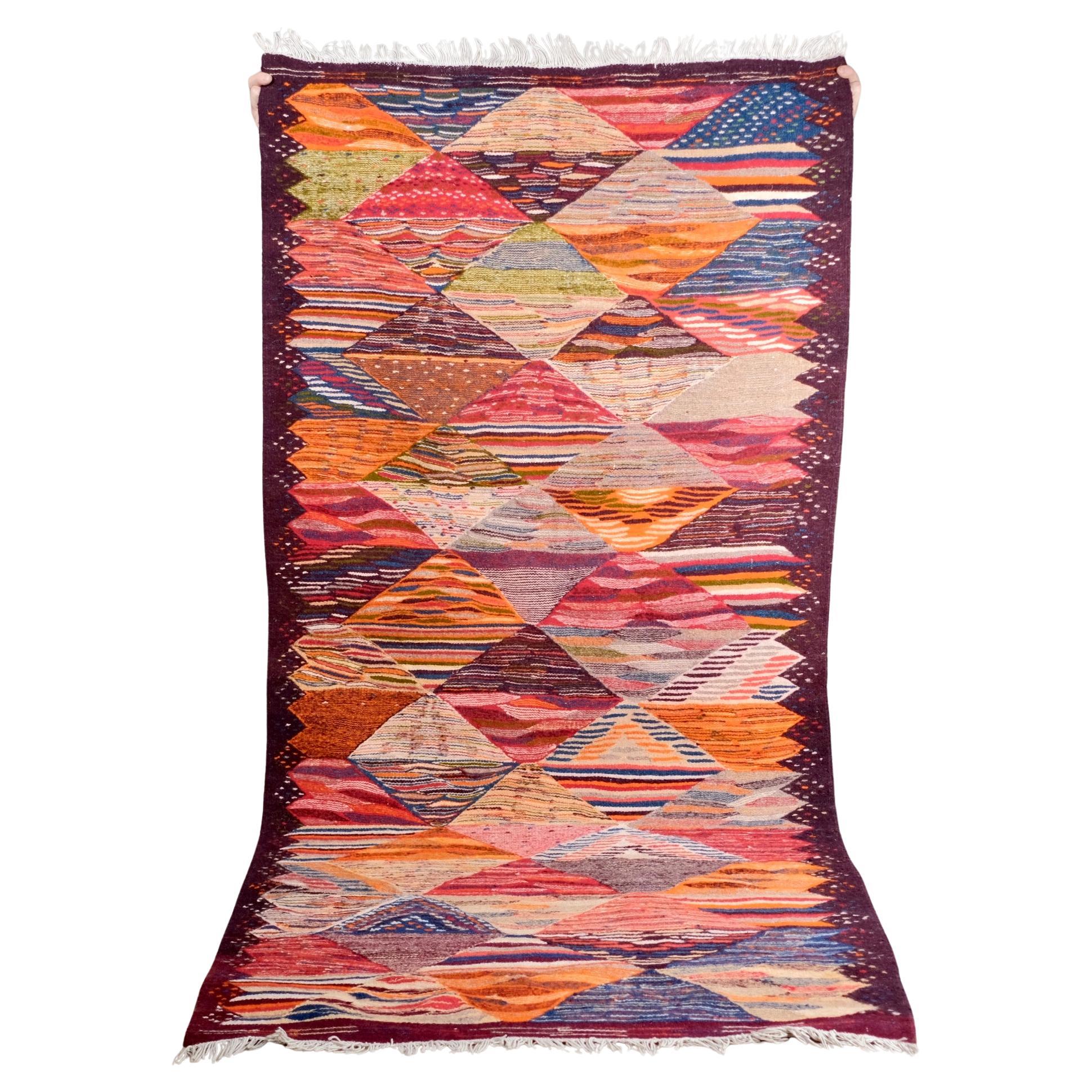 Multicolored Handwoven Berber Kilim Rug, Morocco, 1990s For Sale
