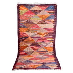 Alfombra bereber kilim multicolor tejida a mano, Marruecos, años 90