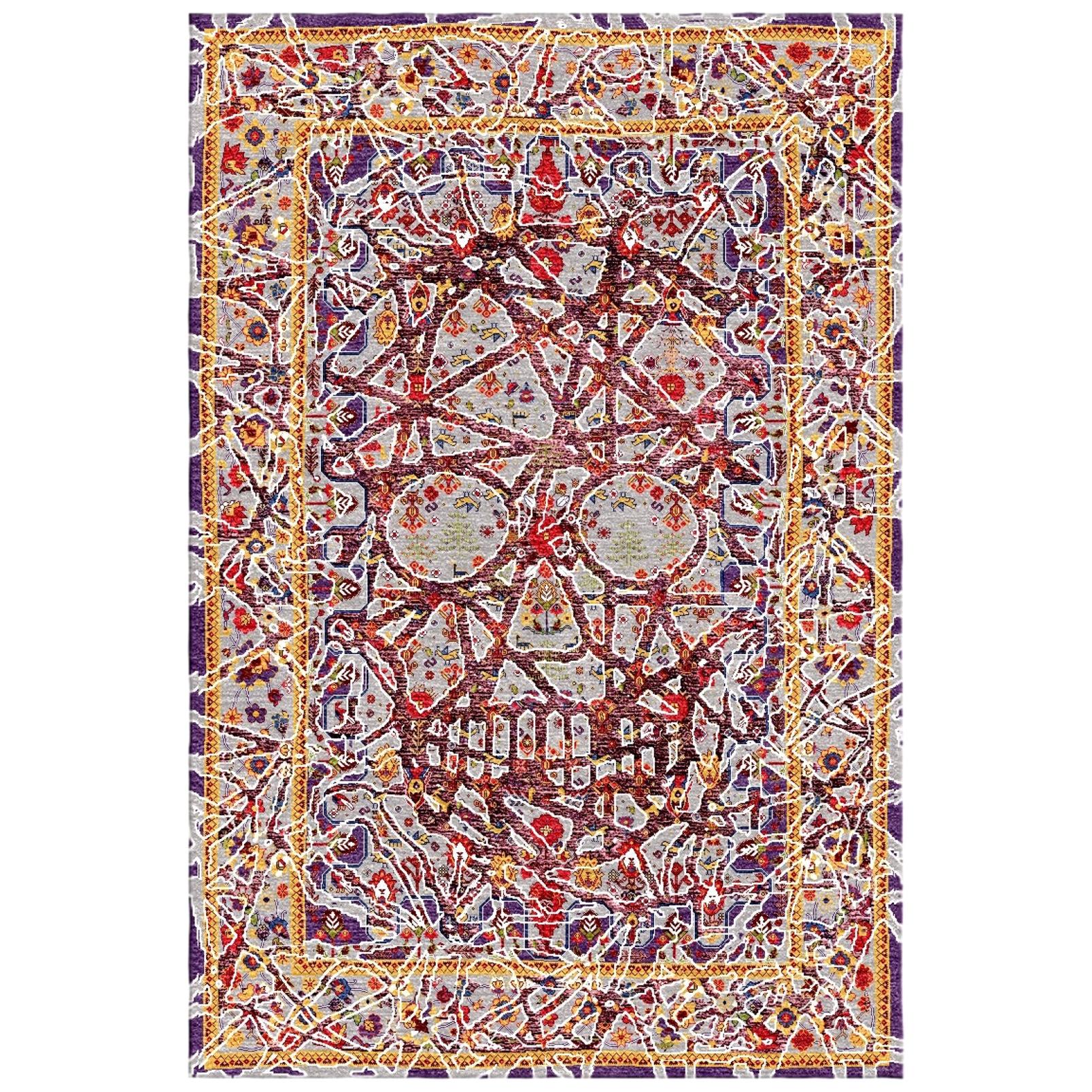 Multicolored Handwoven Wool and Silk Modern Persian Skull Rug by Gordian Rugs For Sale
