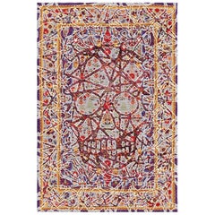 Multicolored Handwoven Wool and Silk Modern Persian Skull Rug by Gordian Rugs