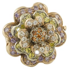 Multicolored Hard Stones Rose Gold and Silver Fashion Flower Ring