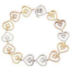 Multicolored Heart 2.24 Carat Diamond 18 Karat Gold Bracelet
