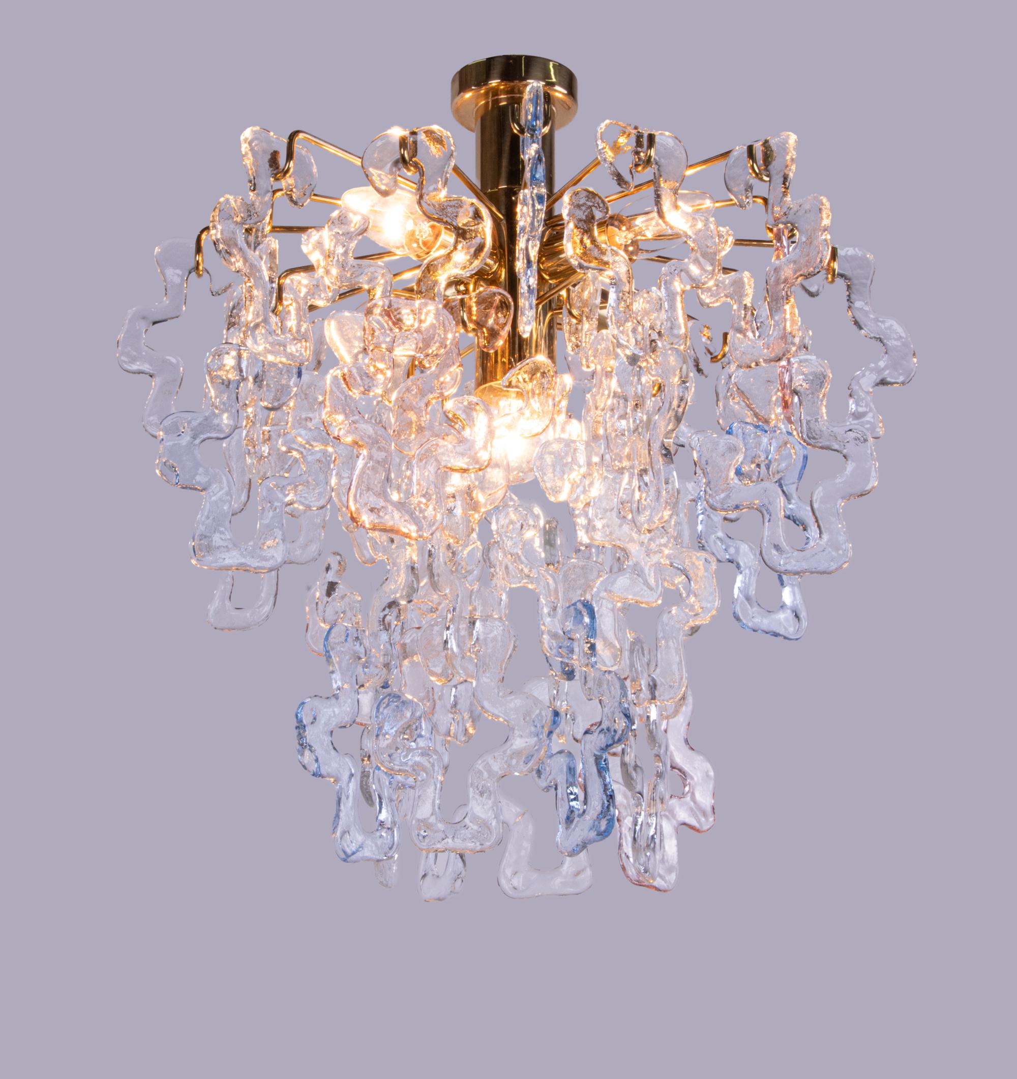 Fatto a mano Lampadario ad incastro di Murano con montaggio ad incasso in vetro e ottone Carlo Nason Kalmar 1960 in vendita