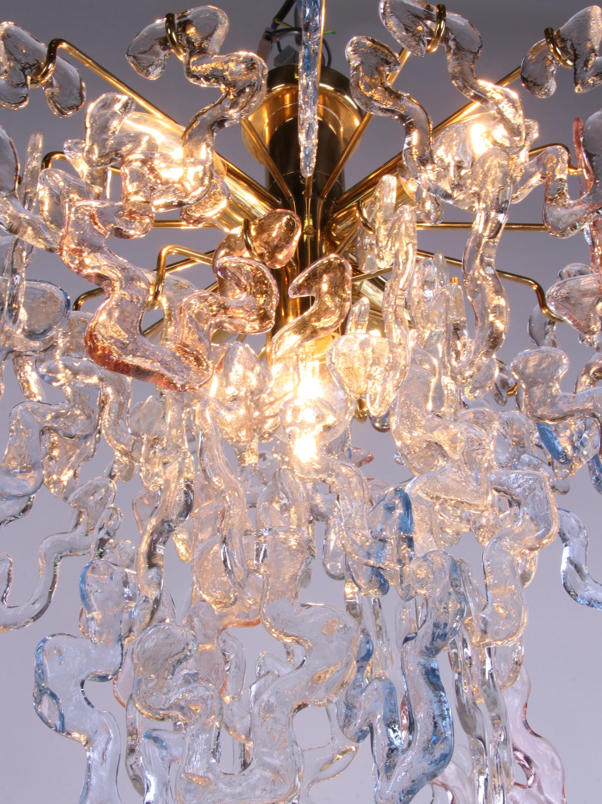 Ottone Lampadario ad incastro di Murano con montaggio ad incasso in vetro e ottone Carlo Nason Kalmar 1960 in vendita