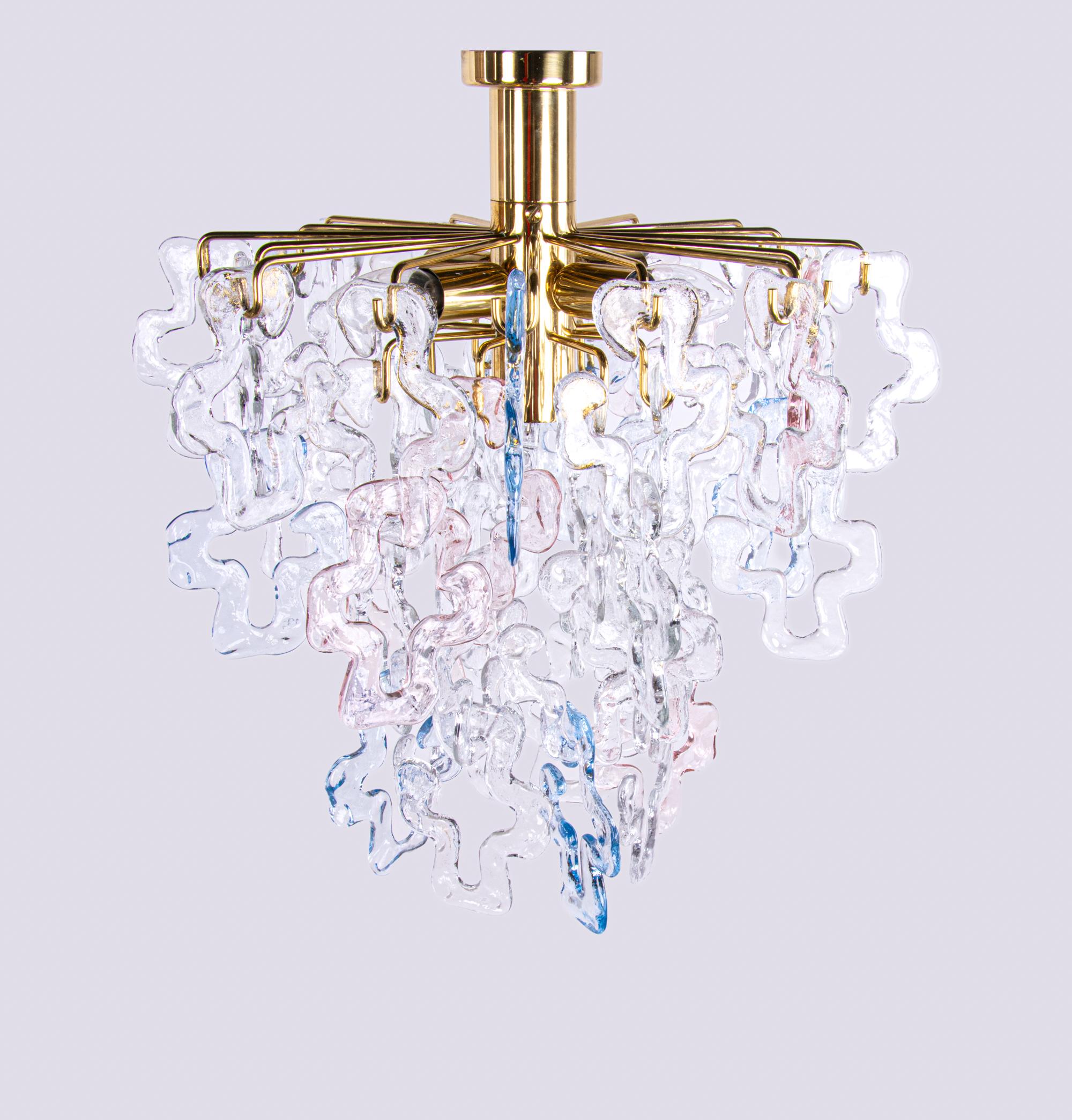 Lampadario ad incastro di Murano con montaggio ad incasso in vetro e ottone Carlo Nason Kalmar 1960 in vendita 1