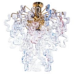 Interlocking Murano Chandelier Flush Mount Glass & Brass Carlo Nason Kalmar 1960