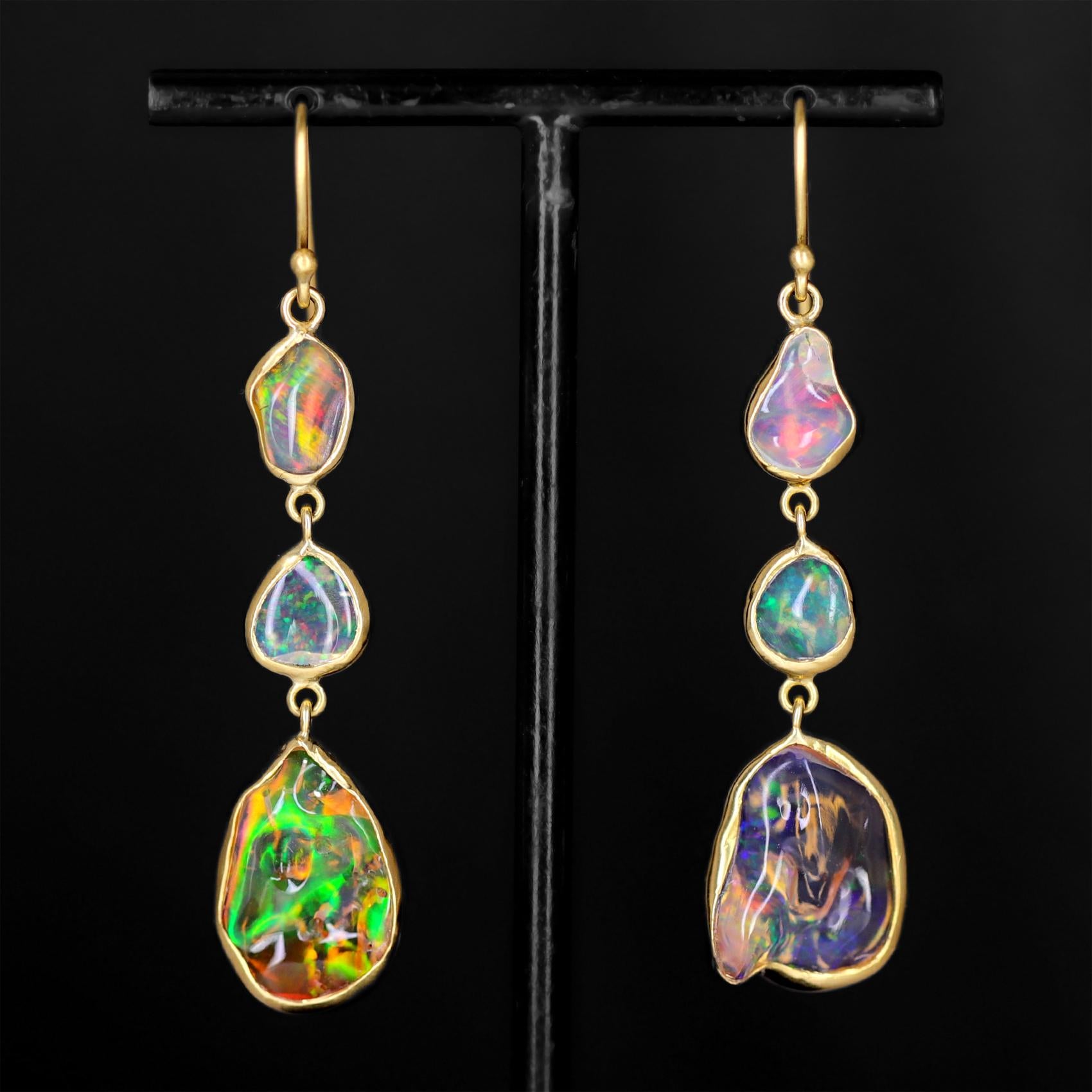 Artist Multicolored Jelly Opal + Fire Opal Gold Triple Drop Earrings, Kothari 2023