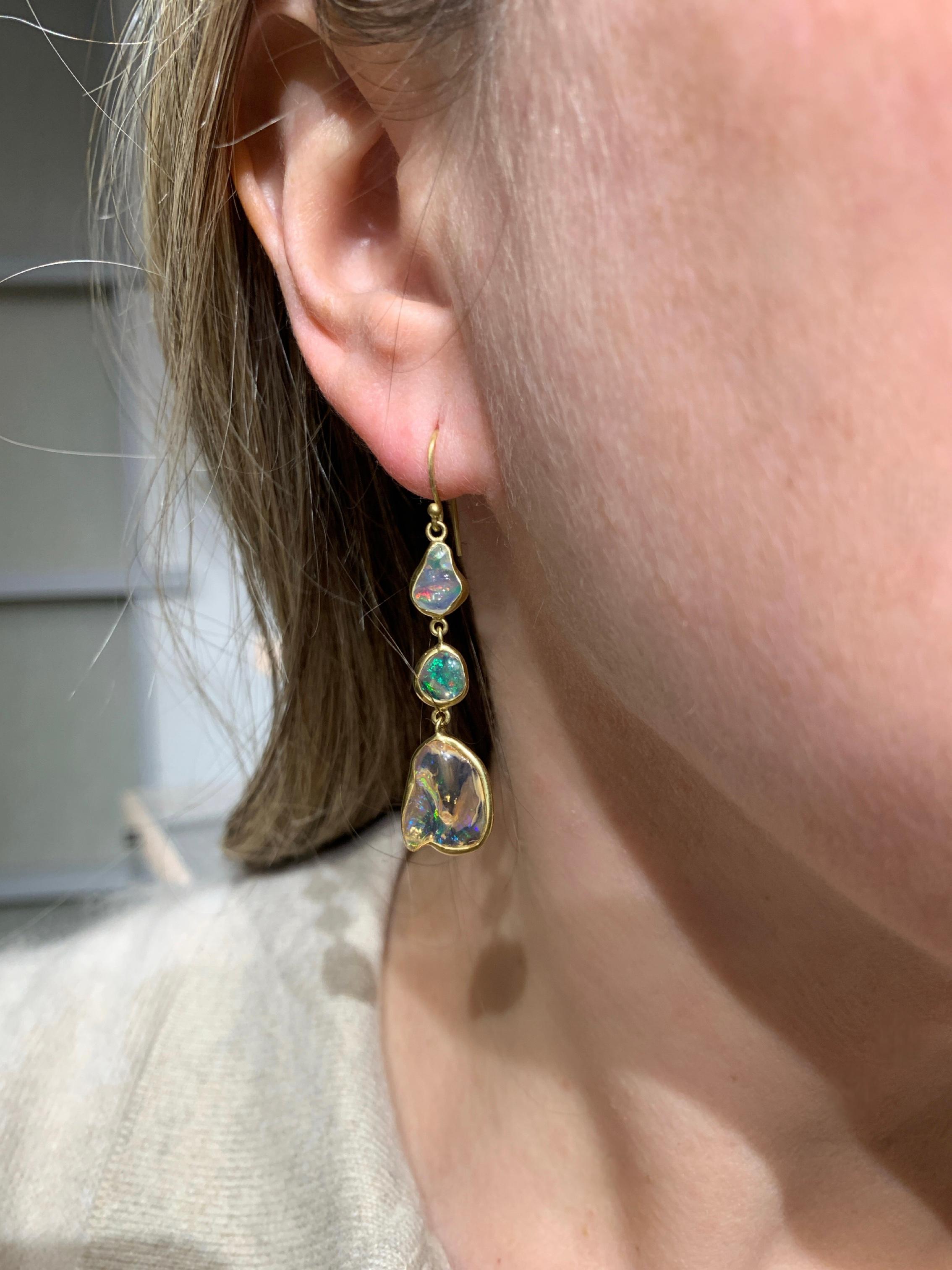 Tumbled Multicolored Jelly Opal + Fire Opal Gold Triple Drop Earrings, Kothari 2023