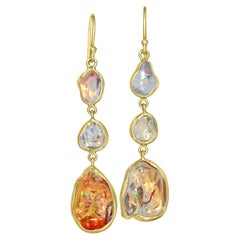 Multicolored Jelly Opal + Fire Opal Gold Triple Drop Earrings, Kothari 2023