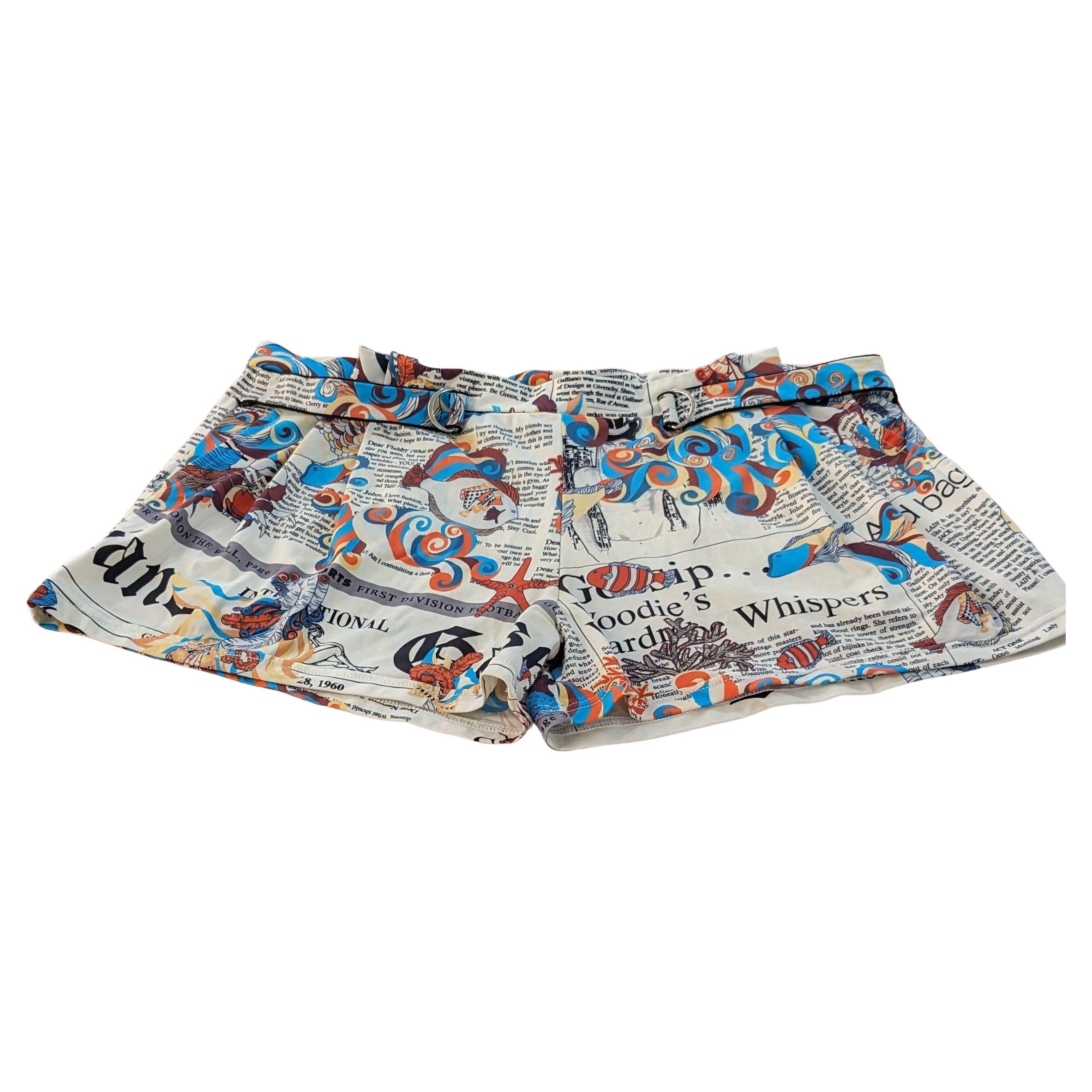 Multicolored John Galliano Shorts with Newspapers and fishes prints  For Sale