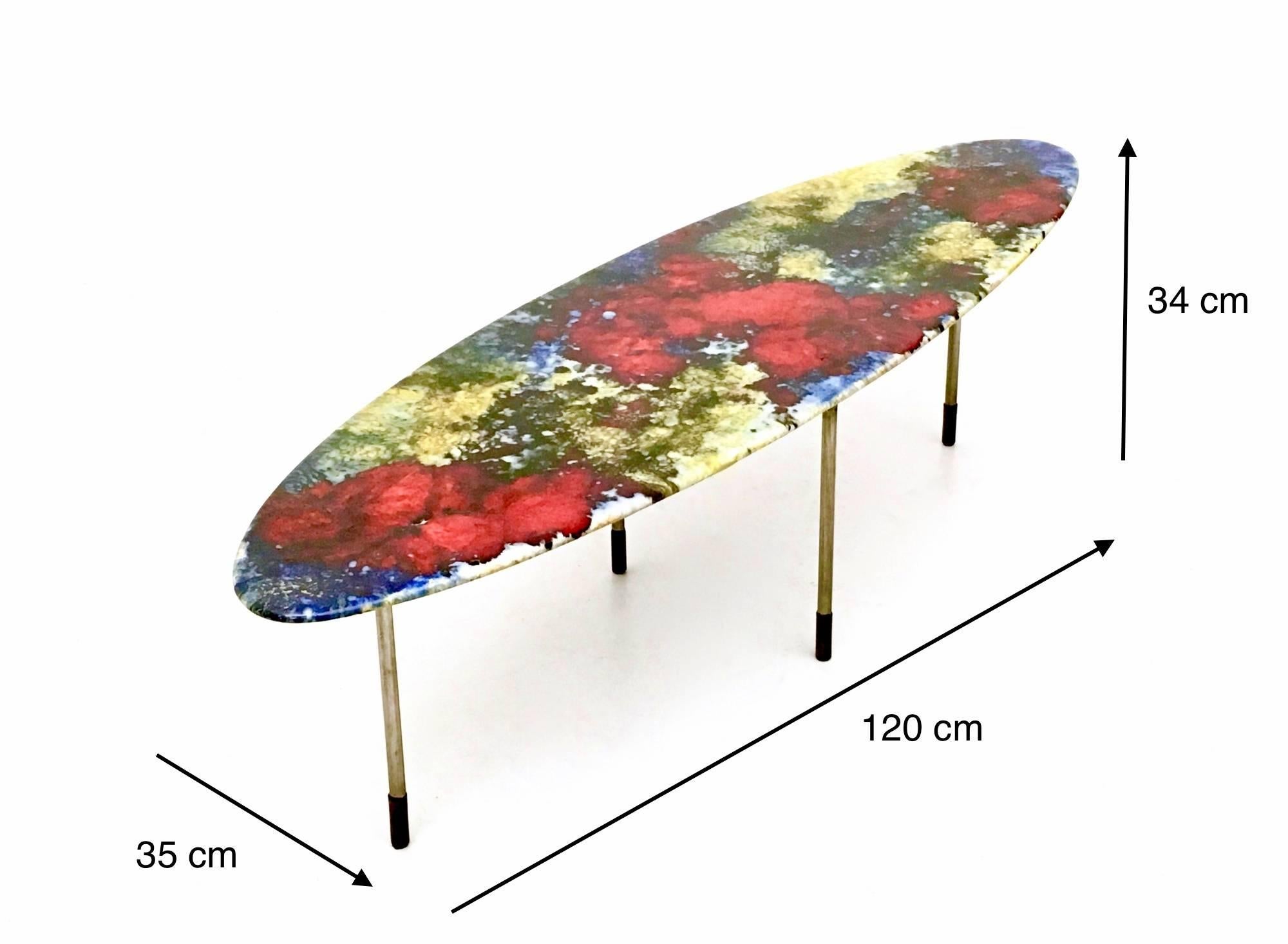 Vintage Oval Coffee Table by Stil Keramos with a Colored Lacquered Ceramic Top For Sale 4