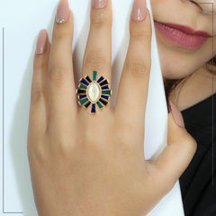 Multicolored Malachite & Lapis MOP Ring With Diamonds Made In 18k Yellow Gold