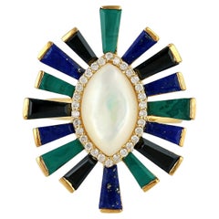 Bague MOP en or jaune 18 carats, malachite et lapis multicolore avec diamants