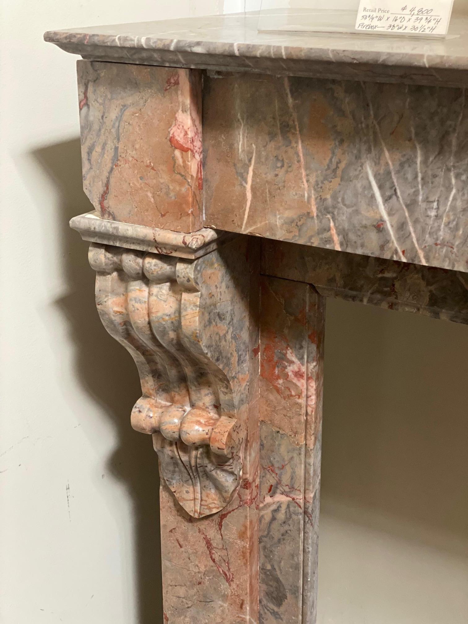 Multicolored Marble Mantel In Good Condition In Dallas, TX