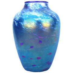 Used Multicolored Metallic Blue Vase Strini Glass