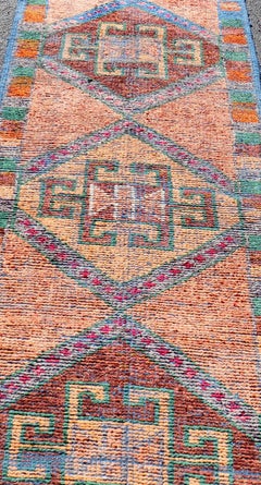 Multicolored Mid-Century Turkish Kurdish Oushak Runner With Large Medallions