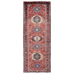 Multicolored Midcentury Persian Karadjeh Runner with Seven Intricate Medallions