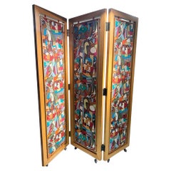 Multicolored Modernist Geometric Design "Paravent" or Screen Divider