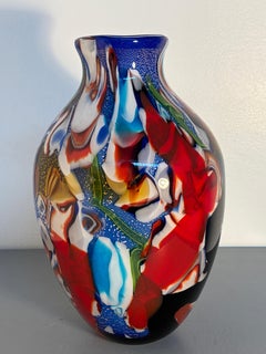Multicolored Murano Art Glass Vase with Abstract Design