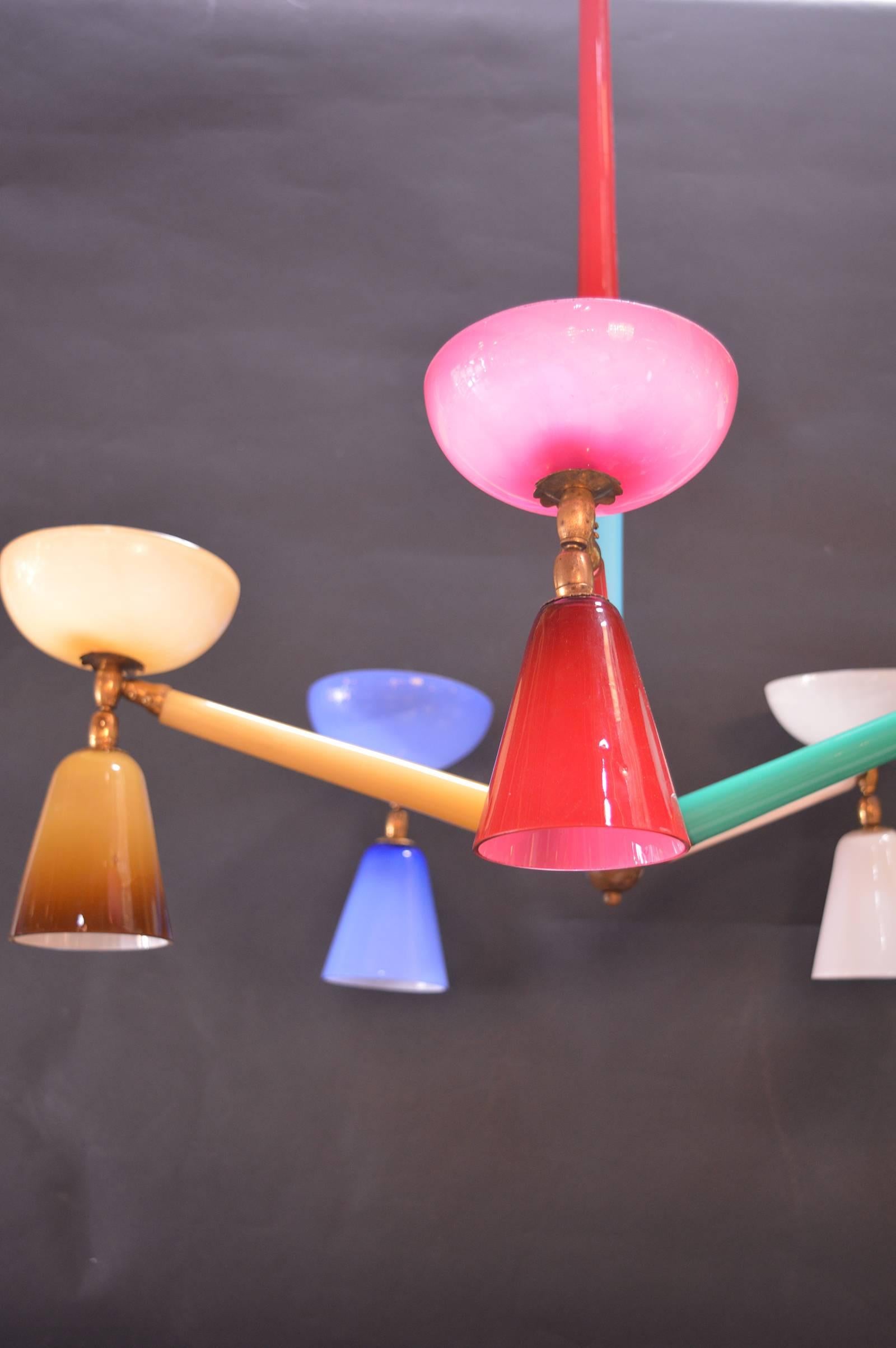 Multicolored Murano glass chandelier in the style of Gio Ponti.