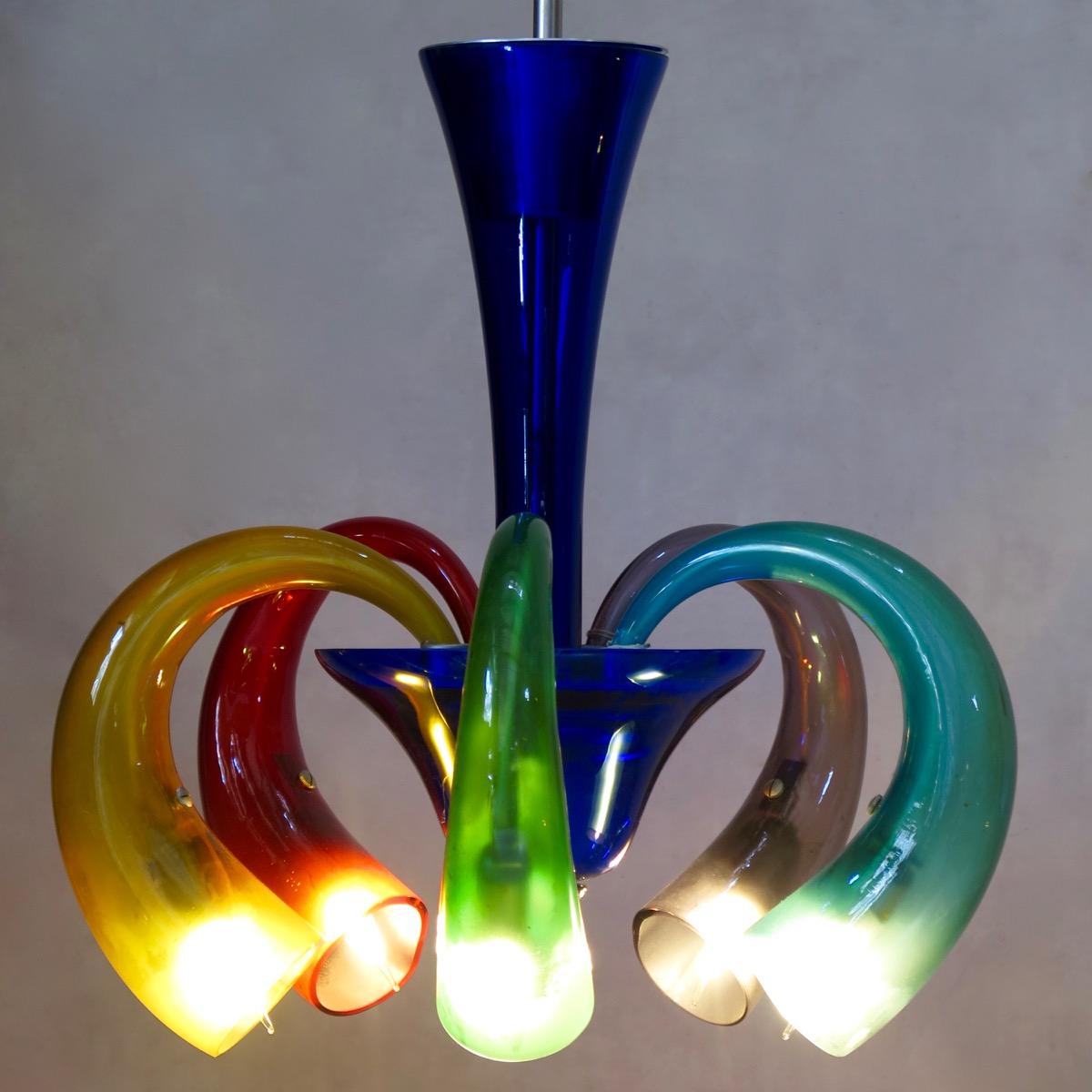 Italian Multicolored Murano Glass Chandelier, Italy, circa 1980s For Sale