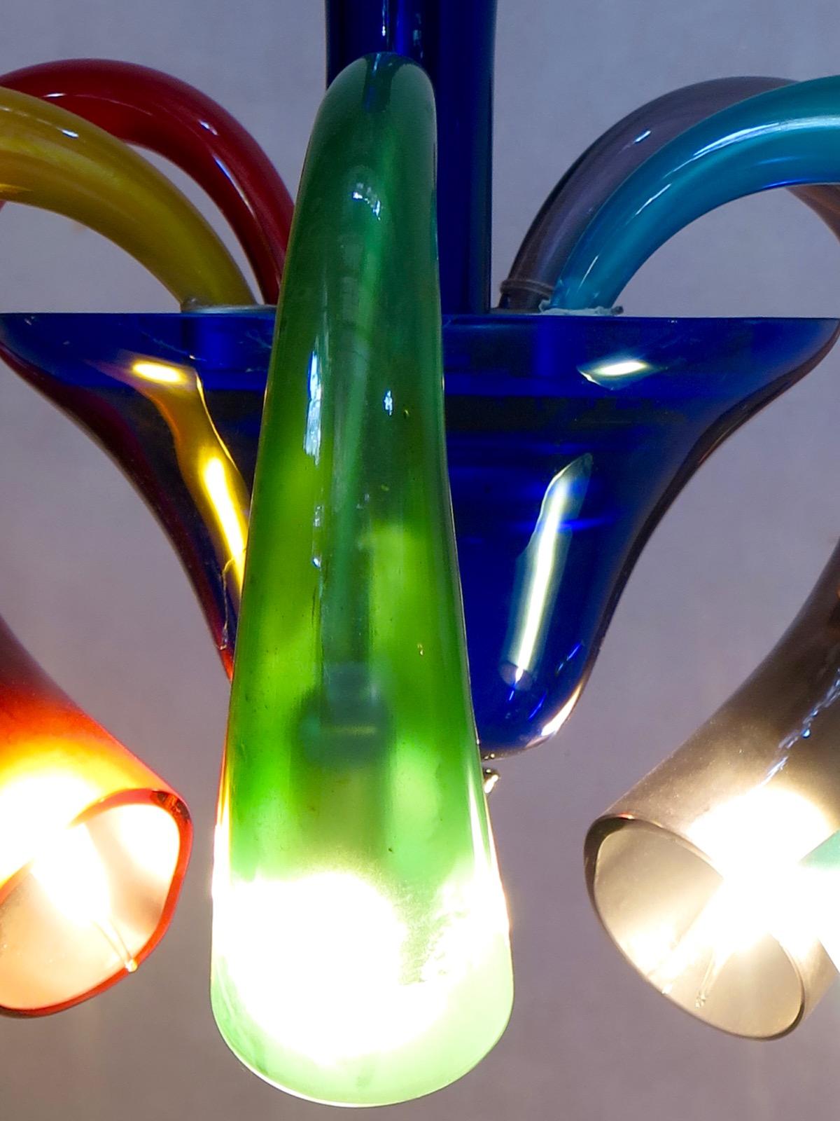 Lustre en verre de Murano multicolore, Italie, vers 1980 Abîmé - En vente à Isle Sur La Sorgue, Vaucluse