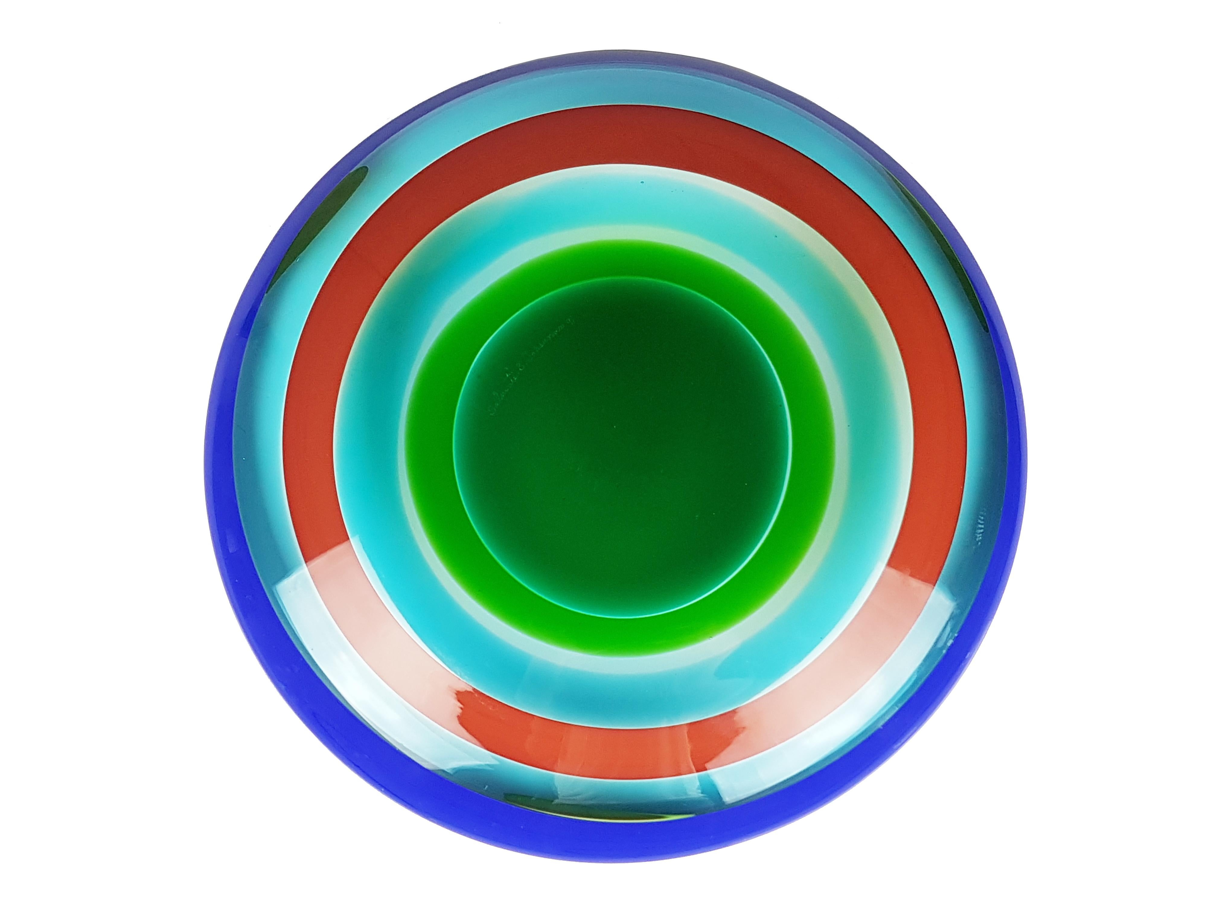 italien Assiette en verre de Murano multicolore de Berit Johansson pour Salviati, 1991 en vente