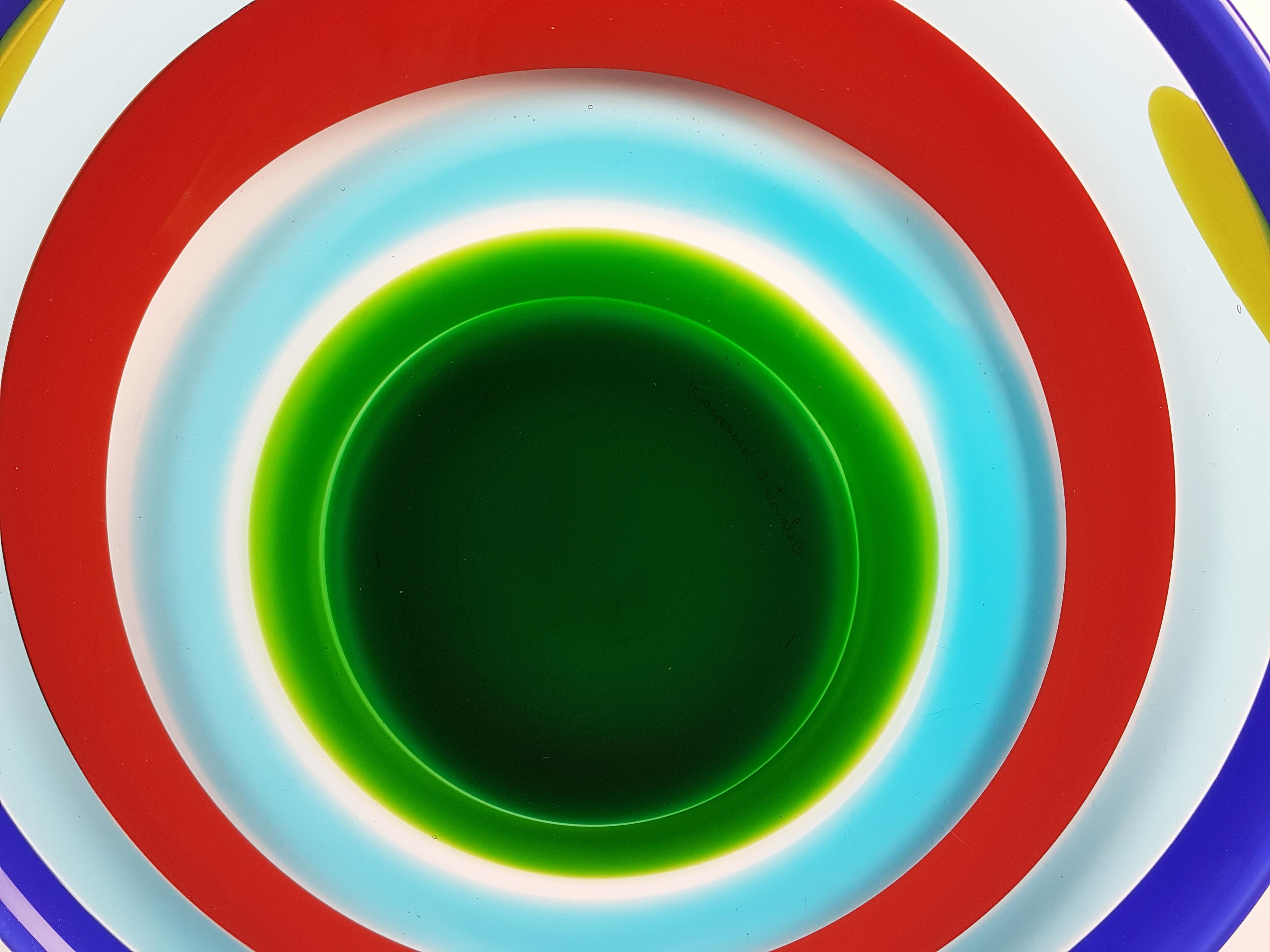 Fait main Assiette en verre de Murano multicolore de Berit Johansson pour Salviati, 1991 en vente