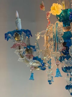 Multicolored Murano glass Rezzonico Venetian chandelier, around 1920