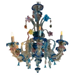 Multicolored Murano glass Rezzonico Venetian chandelier, around 1920