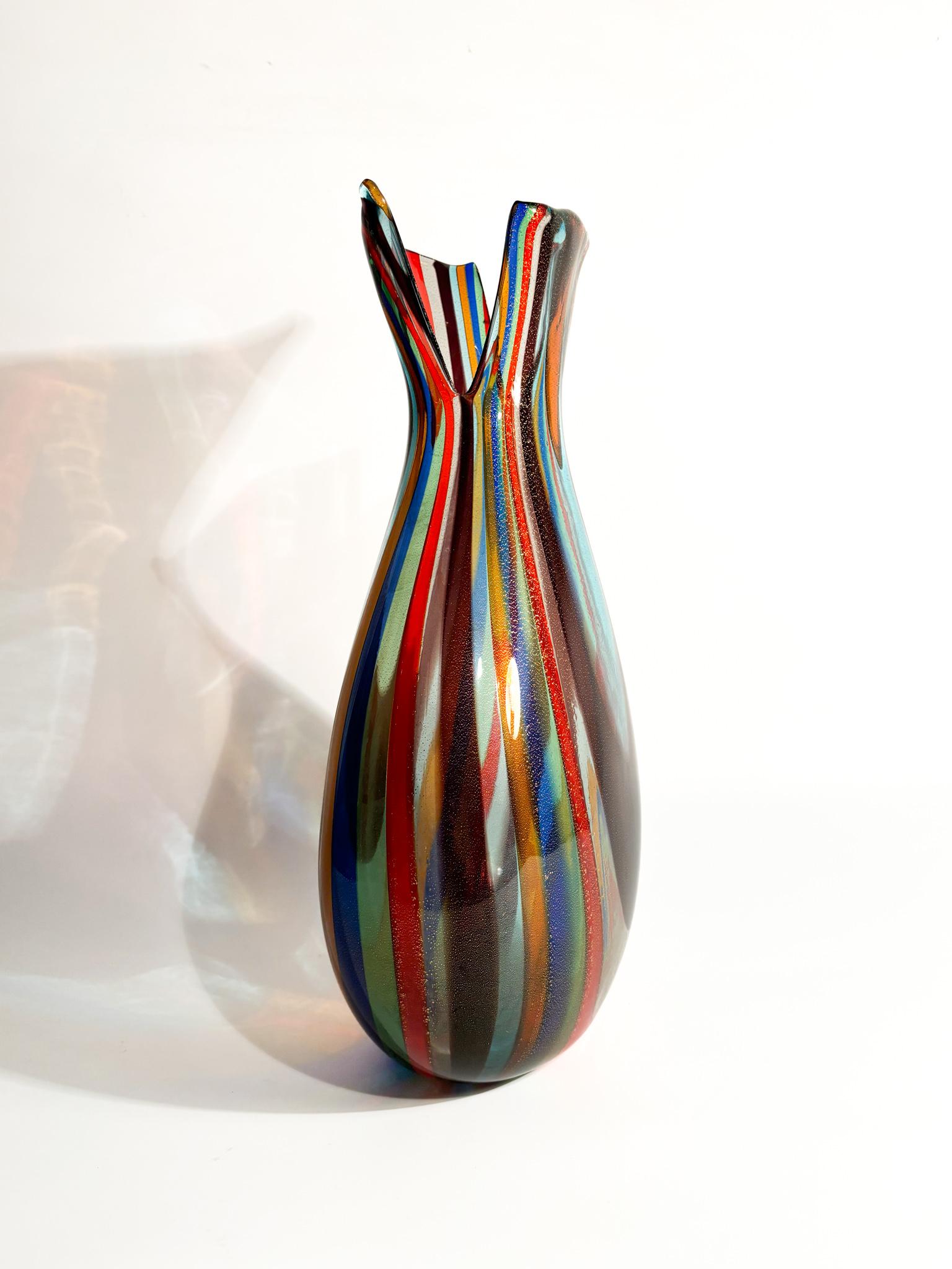 Mehrfarbige Vase aus Muranoglas mit Aventurineinschlüssen von La Murrina 1980er im Angebot 2