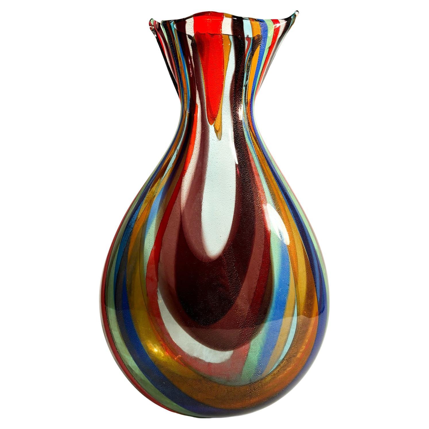 Mehrfarbige Vase aus Muranoglas mit Aventurineinschlüssen von La Murrina 1980er im Angebot