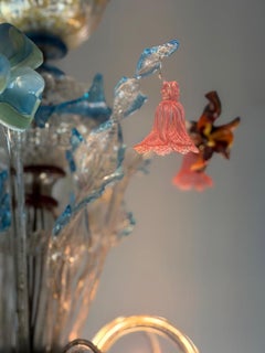 Araña veneciana de cristal de Murano multicolor, brazos de 6 luces, hacia 1900