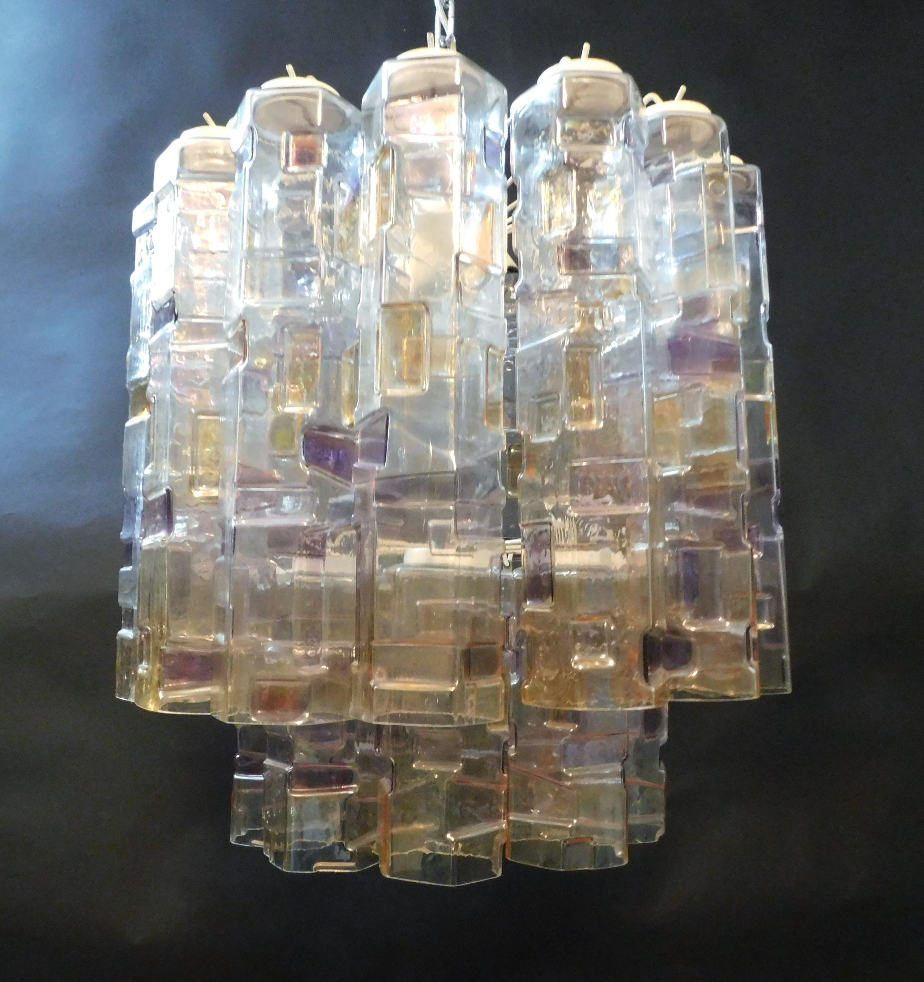 Mid-Century moderno Lampadario a tubi di Murano multicolore di Mazzega Murano in vendita