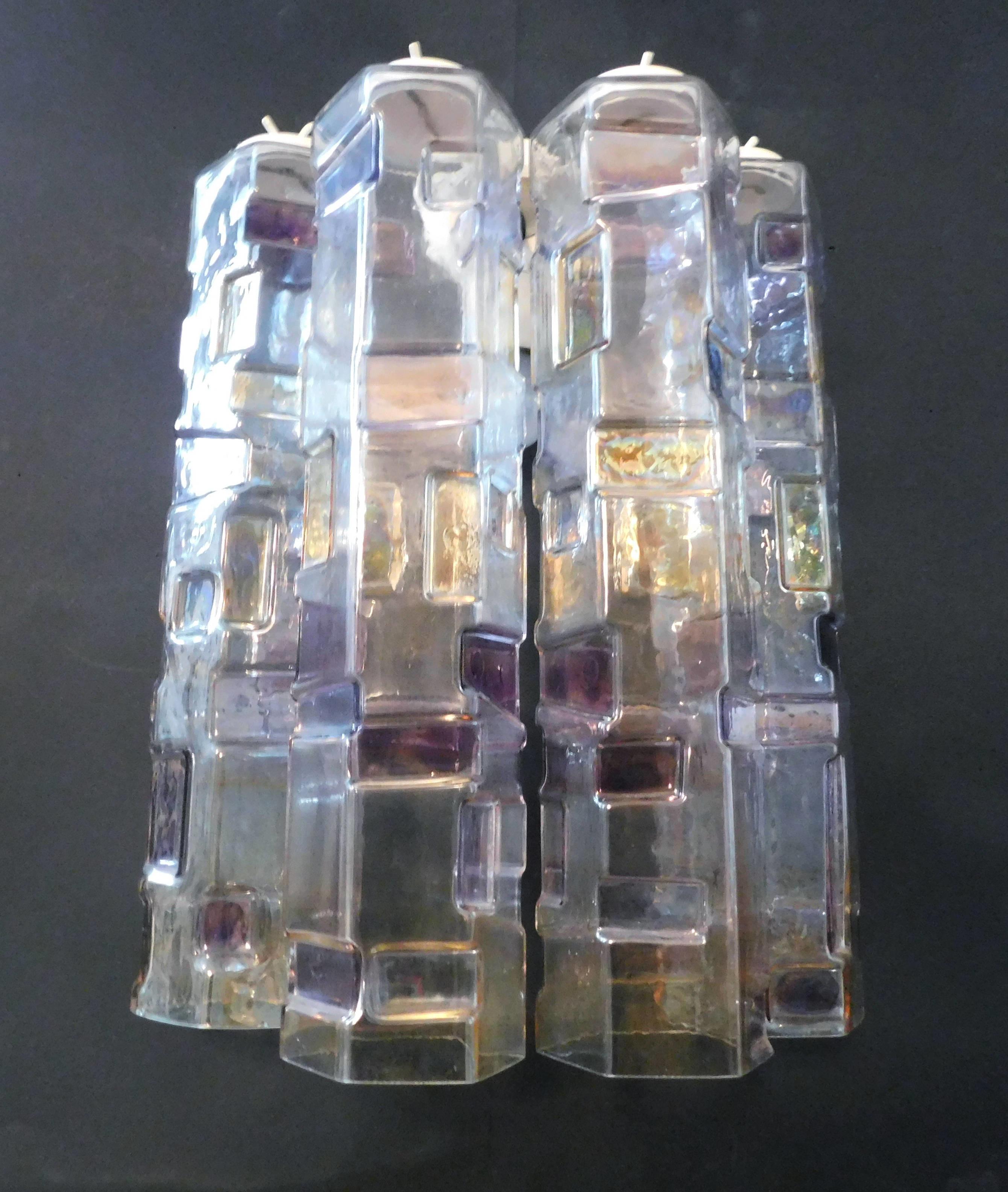 Italian wall light with multicolored Murano glass tubes mounted on white frame / Made in Italy by Mazzega, circa 1960s
Measures: Height 20 inches, width 12.5 inches, depth 8 inches
1 light / E26 or E27 type / max 60W
1 available in stock in