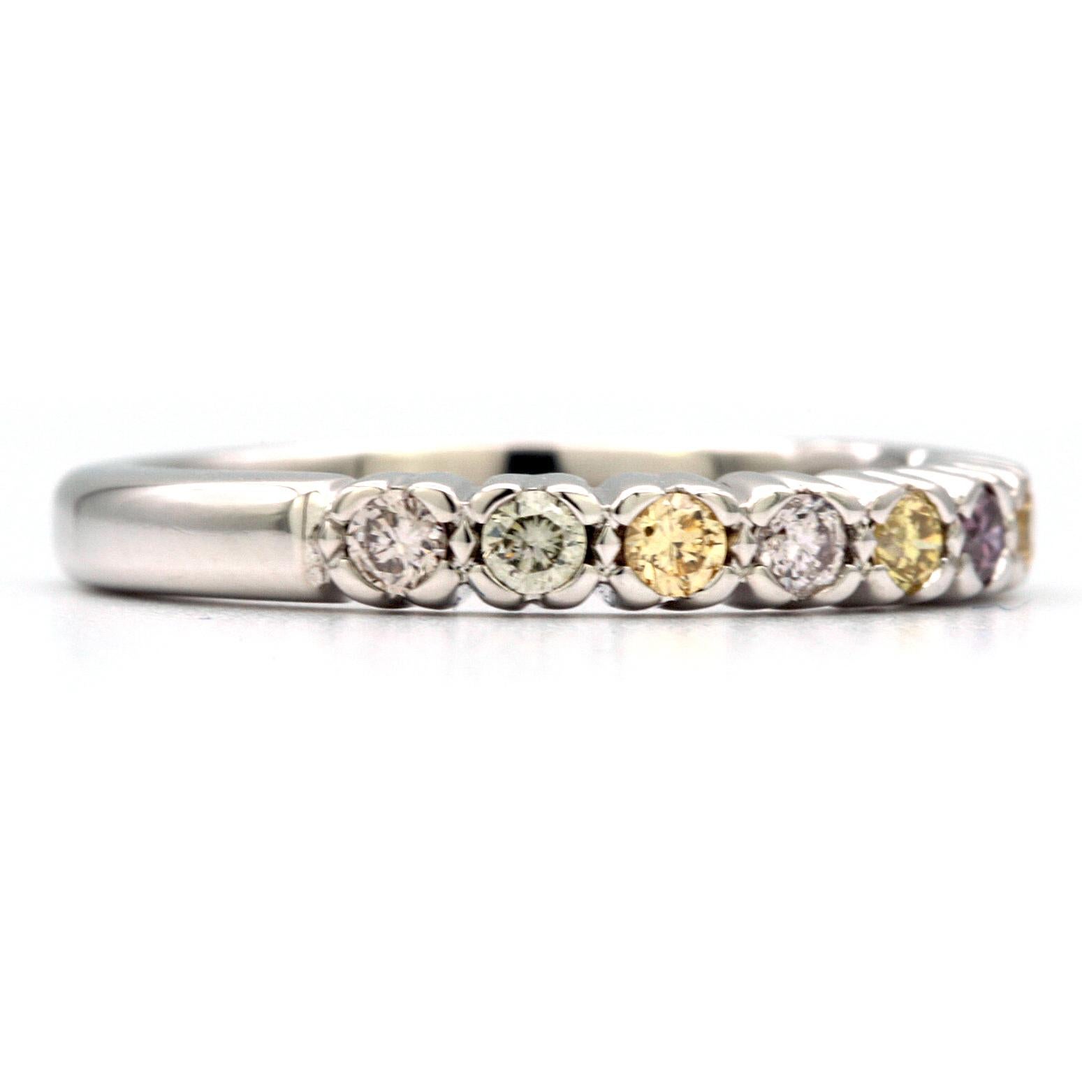 Modern Multicolored Natural Round Diamonds Band in 18 Karat White Gold Ring For Sale