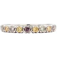 Multicolored Natural Round Diamonds Band in 18 Karat White Gold Ring
