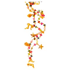 Multicolored Nigerian Tourmaline Wire Beaded Necklace with Christmas Charms