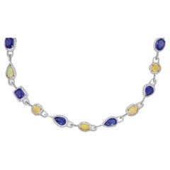Multicolored Opal and Tanzanite Necklace Set with Diamonds 105 Carats Total