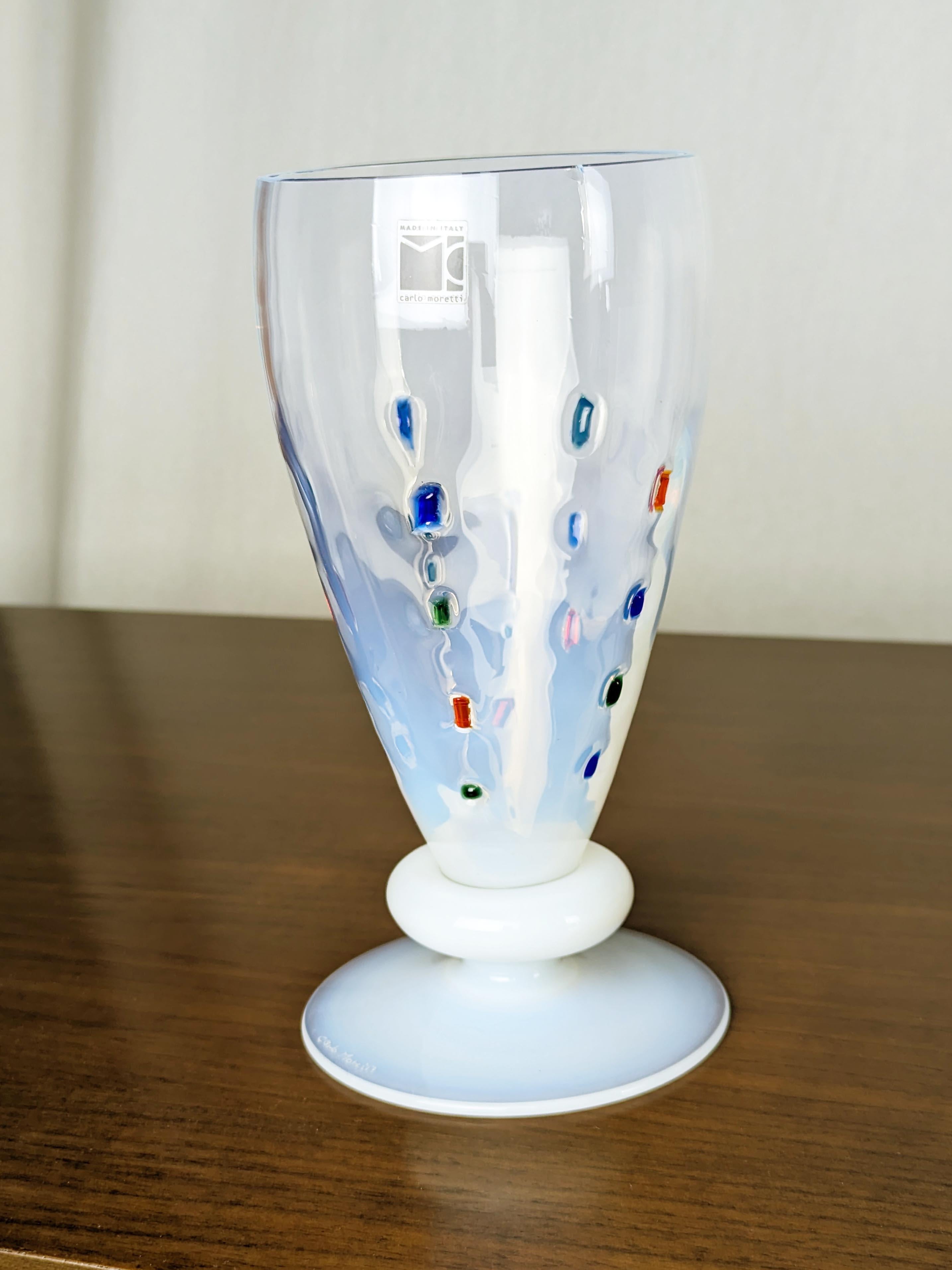 Post-Modern Multicolored & Opaline Murano Glass bowl by Carlo Moretti, 2002 For Sale
