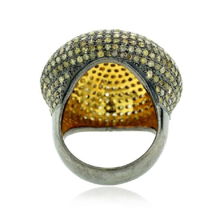 Artisan Multicolored Pave Diamond Dome Ring Made In Silver For Sale